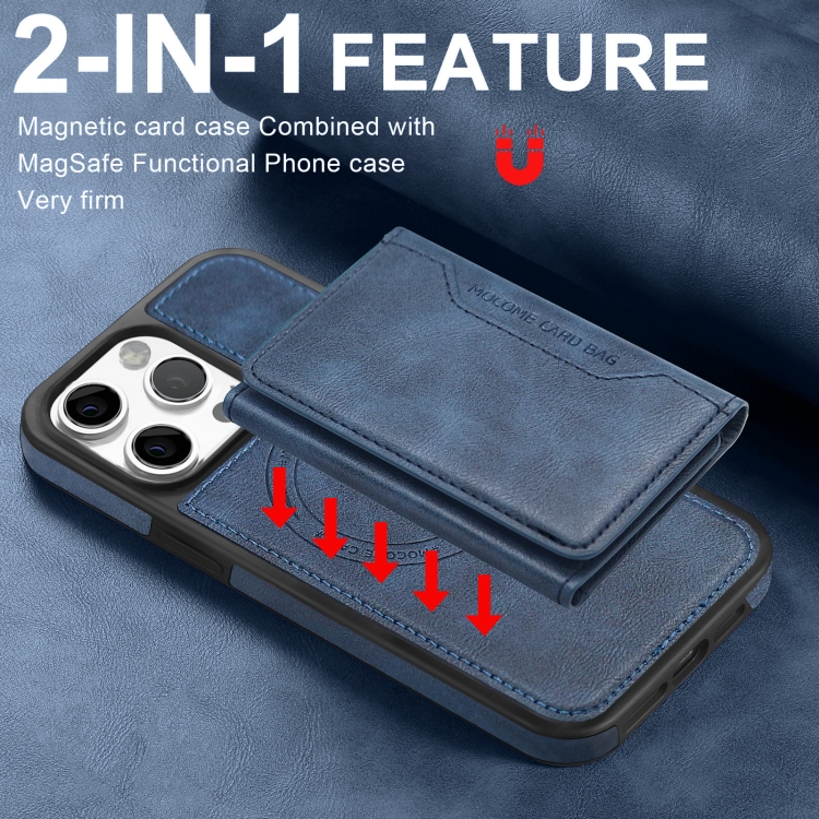 For iPhone 15 Pro Shield Multi-functional MagSafe Card Bag Phone Case(Blue) For iPhone 15 Pro Shield Multi-functional MagSafe Card Bag Phone Case(Blue)