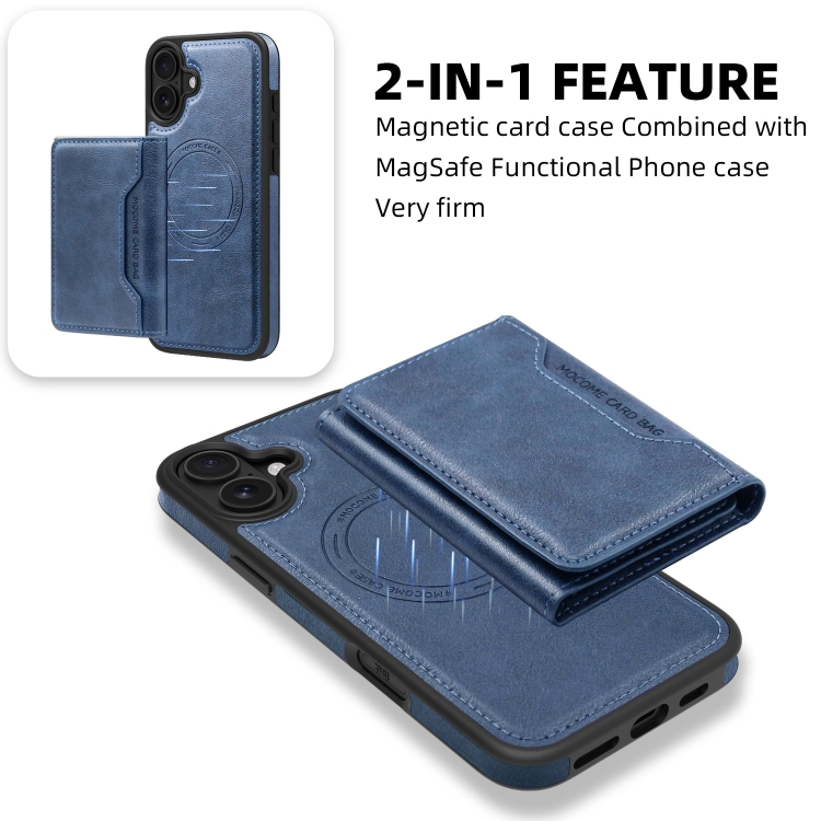 For iPhone 16 Shield Multi-functional MagSafe Card Bag Phone Case(Blue) For iPhone 16 Shield Multi-functional MagSafe Card Bag Phone Case(Blue)
