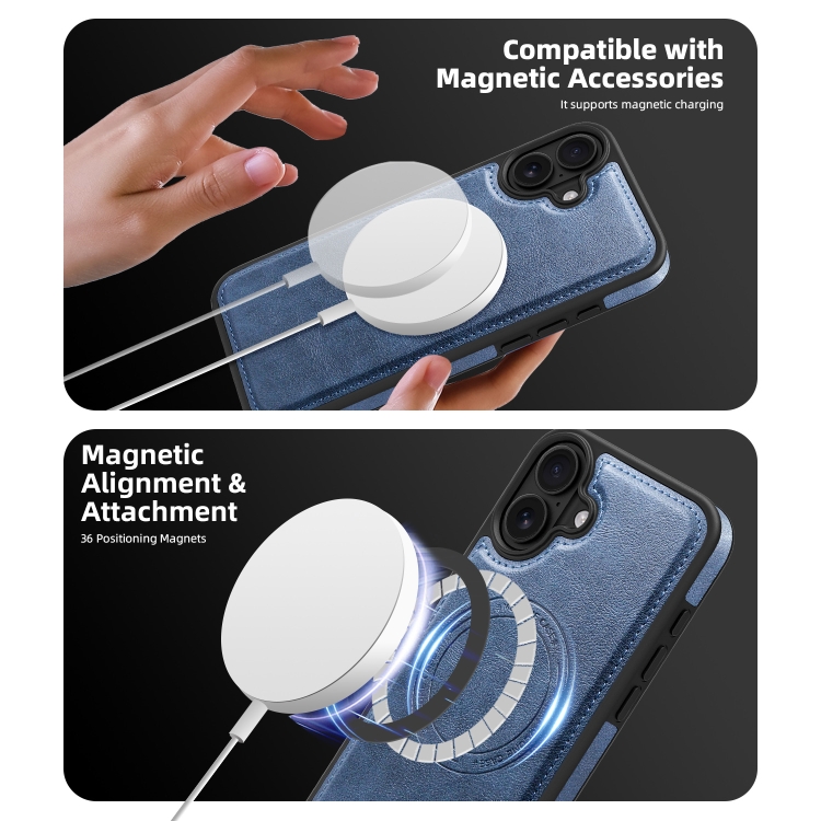 For iPhone 16 Shield Multi-functional MagSafe Card Bag Phone Case(Blue) For iPhone 16 Shield Multi-functional MagSafe Card Bag Phone Case(Blue)