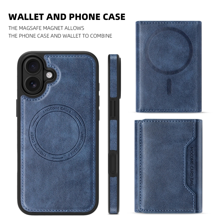 For iPhone 16 Shield Multi-functional MagSafe Card Bag Phone Case(Blue) For iPhone 16 Shield Multi-functional MagSafe Card Bag Phone Case(Blue)