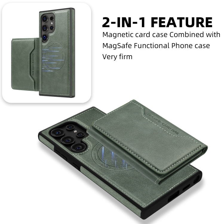 For Samsung Galaxy S22 5G Shield Multi-functional MagSafe Card Bag Phone Case(Green) For Samsung Galaxy S22 5G Shield Multi-functional MagSafe Card Bag Phone Case(Green)