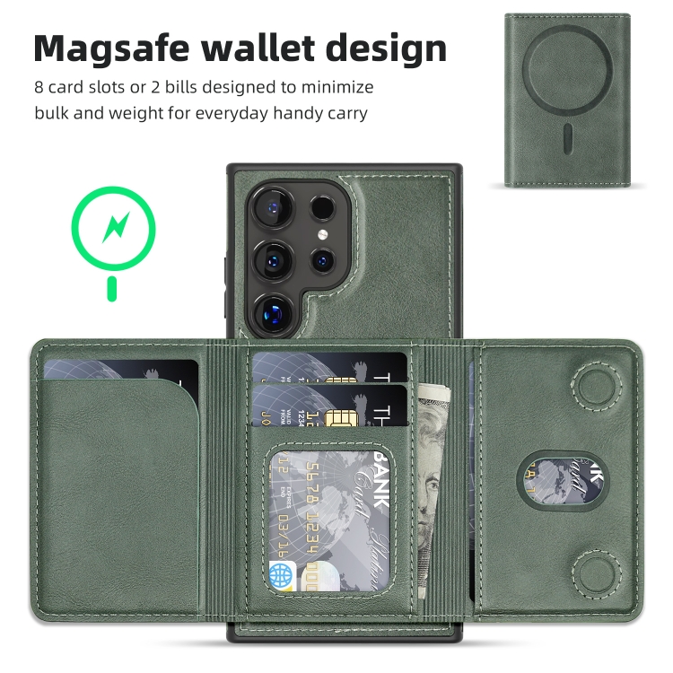 For Samsung Galaxy S22 5G Shield Multi-functional MagSafe Card Bag Phone Case(Green) For Samsung Galaxy S22 5G Shield Multi-functional MagSafe Card Bag Phone Case(Green)
