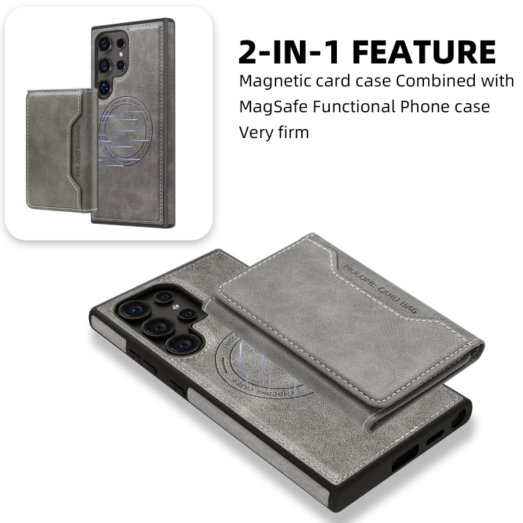For Samsung Galaxy S22+ 5G Shield Multi-functional MagSafe Card Bag Phone Case(Grey) For Samsung Galaxy S22+ 5G Shield Multi-functional MagSafe Card Bag Phone Case(Grey)