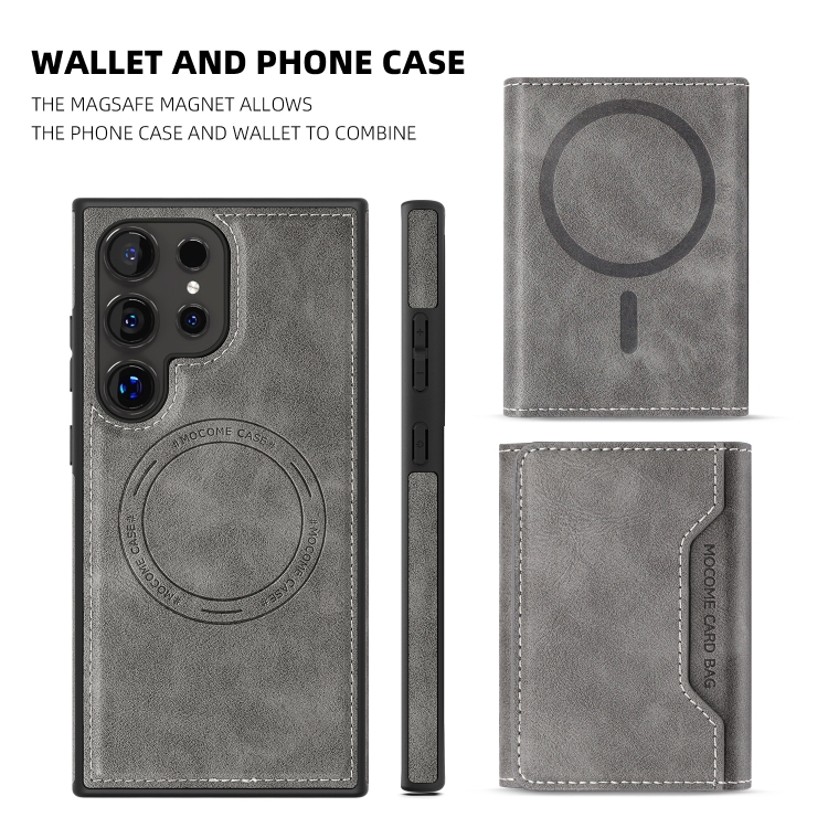 For Samsung Galaxy S22+ 5G Shield Multi-functional MagSafe Card Bag Phone Case(Grey) For Samsung Galaxy S22+ 5G Shield Multi-functional MagSafe Card Bag Phone Case(Grey)