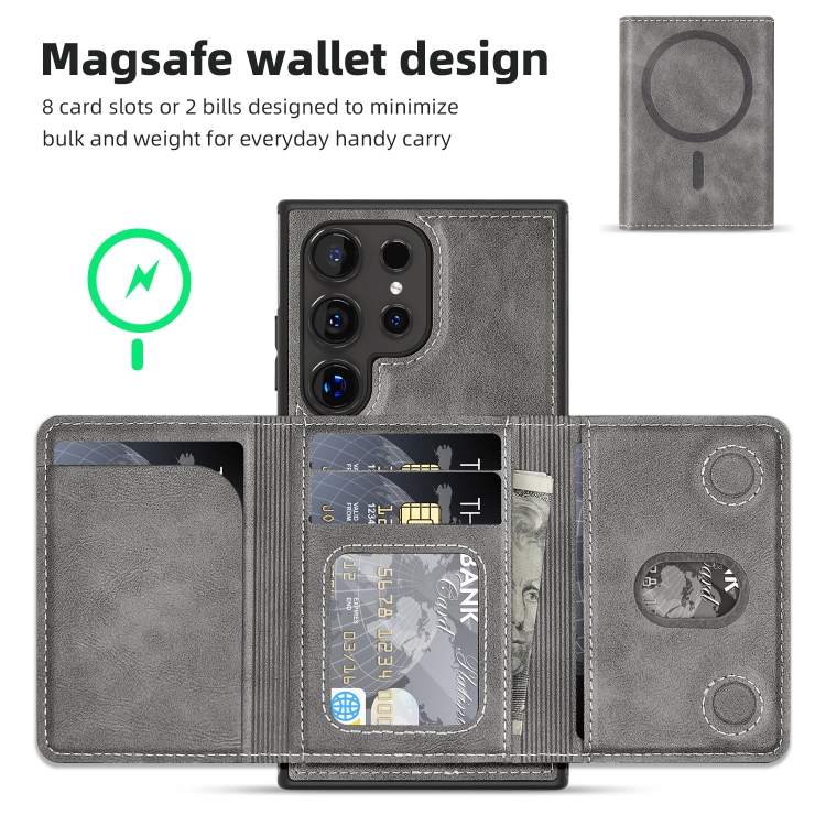 For Samsung Galaxy S22+ 5G Shield Multi-functional MagSafe Card Bag Phone Case(Grey) For Samsung Galaxy S22+ 5G Shield Multi-functional MagSafe Card Bag Phone Case(Grey)