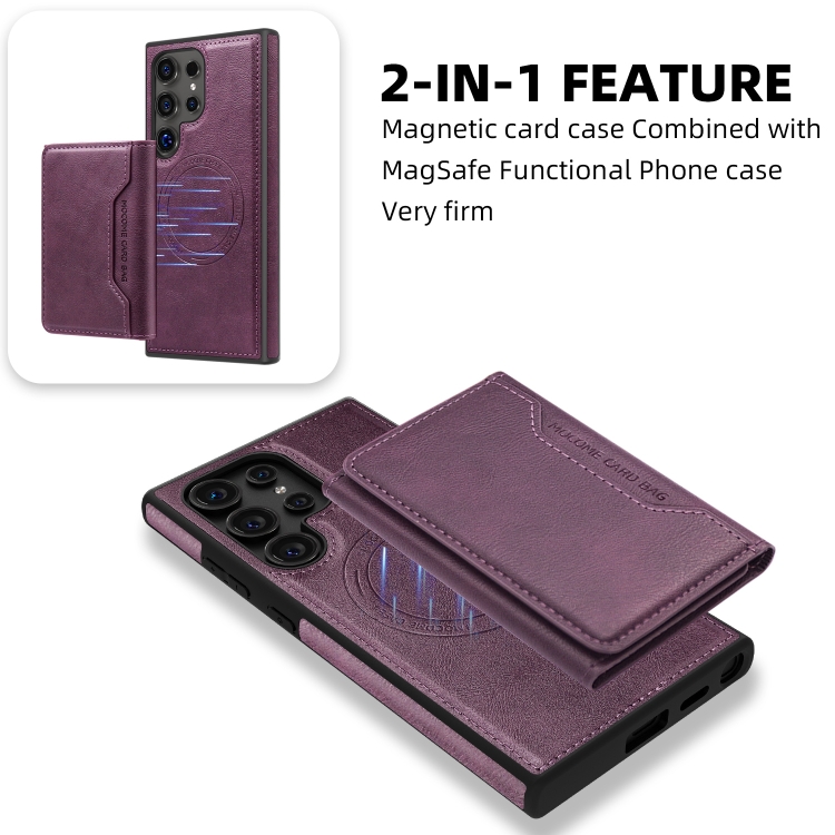 For Samsung Galaxy S24 Ultra 5G Shield Multi-functional MagSafe Card Bag Phone Case(Purple) For Samsung Galaxy S24 Ultra 5G Shield Multi-functional MagSafe Card Bag Phone Case(Purple)