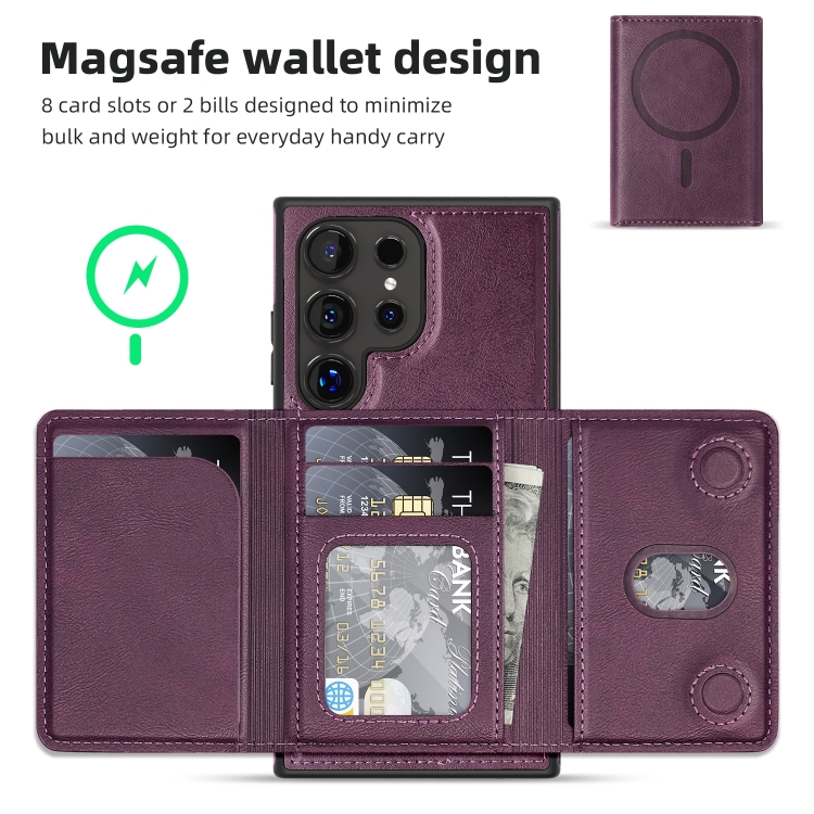 For Samsung Galaxy S24 Ultra 5G Shield Multi-functional MagSafe Card Bag Phone Case(Purple) For Samsung Galaxy S24 Ultra 5G Shield Multi-functional MagSafe Card Bag Phone Case(Purple)