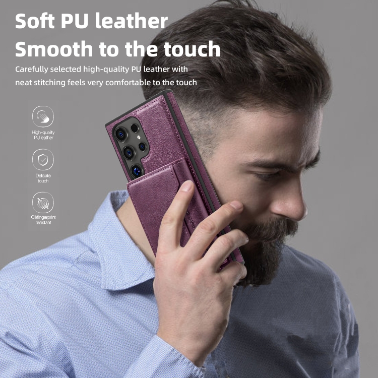 For Samsung Galaxy S24 Ultra 5G Shield Multi-functional MagSafe Card Bag Phone Case(Purple) For Samsung Galaxy S24 Ultra 5G Shield Multi-functional MagSafe Card Bag Phone Case(Purple)
