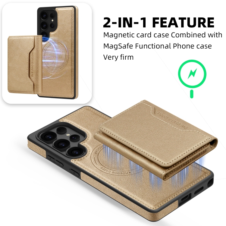 For Samsung Galaxy S25 5G Shield Multi-functional MagSafe Card Bag Phone Case(Desert Gold) For Samsung Galaxy S25 5G Shield Multi-functional MagSafe Card Bag Phone Case(Desert Gold)
