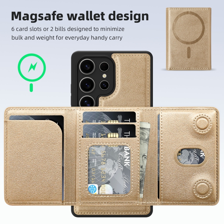 For Samsung Galaxy S25 5G Shield Multi-functional MagSafe Card Bag Phone Case(Desert Gold) For Samsung Galaxy S25 5G Shield Multi-functional MagSafe Card Bag Phone Case(Desert Gold)