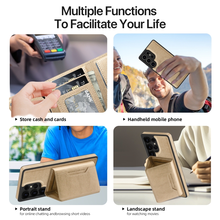 For Samsung Galaxy S25 5G Shield Multi-functional MagSafe Card Bag Phone Case(Desert Gold) For Samsung Galaxy S25 5G Shield Multi-functional MagSafe Card Bag Phone Case(Desert Gold)
