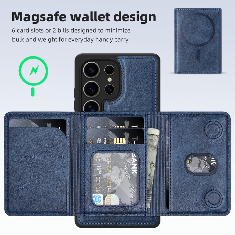 For Samsung Galaxy S25+ 5G Shield Multi-functional MagSafe Card Bag Phone Case(Blue) For Samsung Galaxy S25+ 5G Shield Multi-functional MagSafe Card Bag Phone Case(Blue)