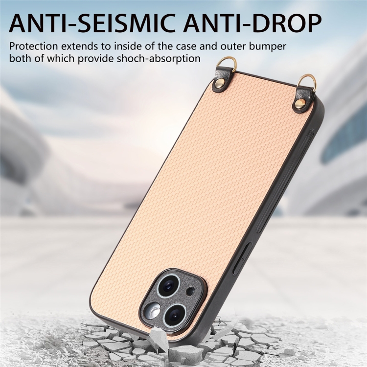 For iPhone 11 Carbon Fiber Texture Leather Back Phone Case with Crossbody Strap(Khaki) For iPhone 11 Carbon Fiber Texture Leather Back Phone Case with Crossbody Strap(Khaki)