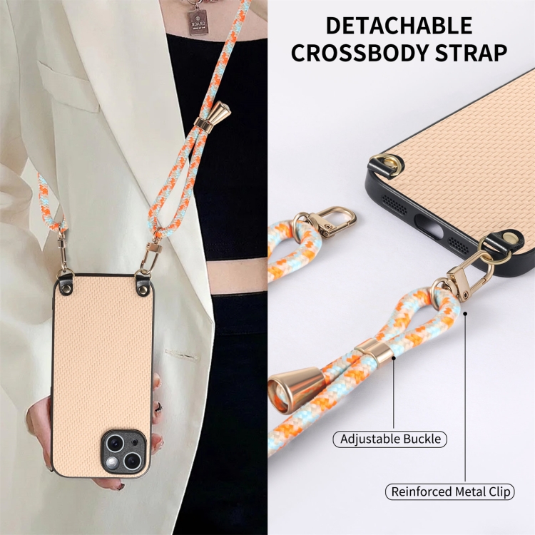 For iPhone 11 Carbon Fiber Texture Leather Back Phone Case with Crossbody Strap(Khaki) For iPhone 11 Carbon Fiber Texture Leather Back Phone Case with Crossbody Strap(Khaki)