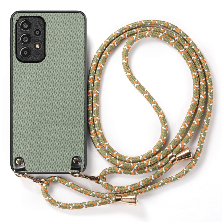 For Samsung Galaxy S24 Ultra 5G Carbon Fiber Texture Leather Back Cover Phone Case with Crossbody Strap(Green)