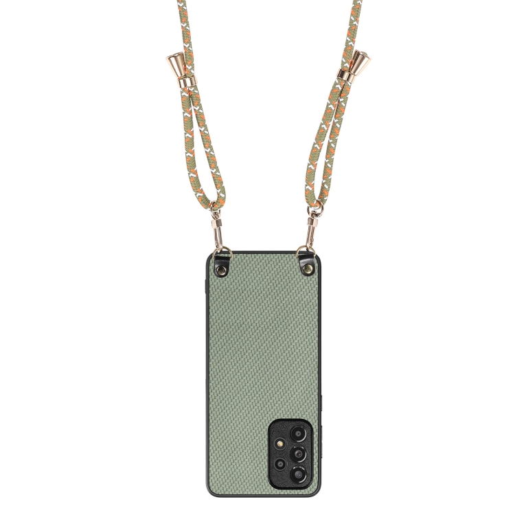 For Samsung Galaxy S24 Ultra 5G Carbon Fiber Texture Leather Back Cover Phone Case with Crossbody Strap(Green)