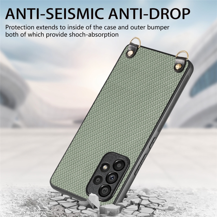 For Samsung Galaxy S24 Ultra 5G Carbon Fiber Texture Leather Back Cover Phone Case with Crossbody Strap(Green)
