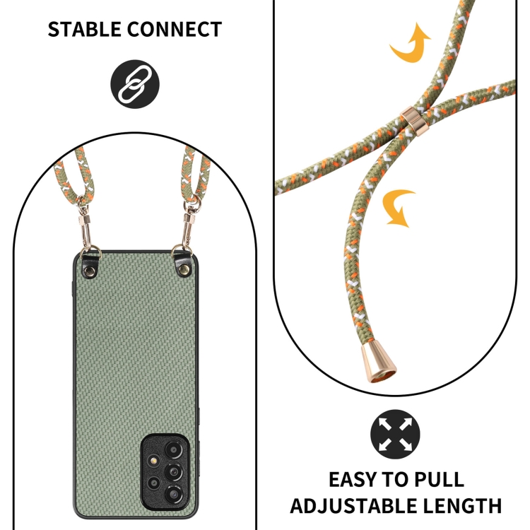 For Samsung Galaxy S24 Ultra 5G Carbon Fiber Texture Leather Back Cover Phone Case with Crossbody Strap(Green)