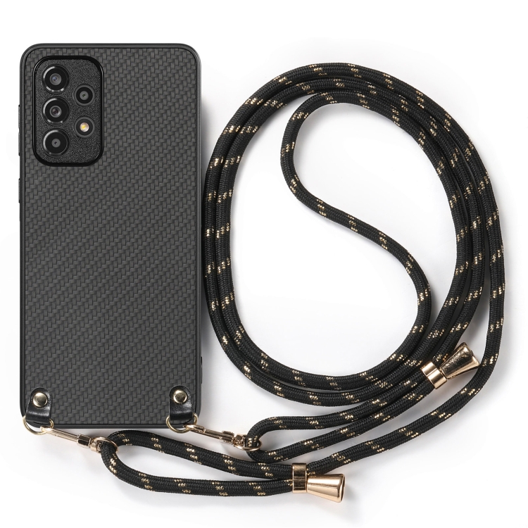For Samsung Galaxy S23 FE 5G Carbon Fiber Texture Leather Back Cover Phone Case with Crossbody Strap(Black) For Samsung Galaxy S23 FE 5G Carbon Fiber Texture Leather Back Cover Phone Case with Crossbody Strap(Black)
