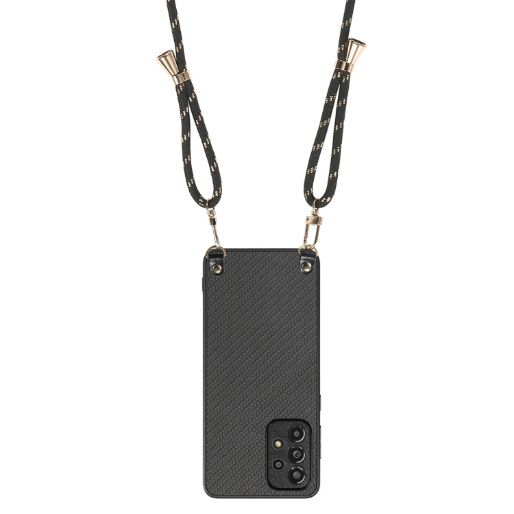 For Samsung Galaxy S23 FE 5G Carbon Fiber Texture Leather Back Cover Phone Case with Crossbody Strap(Black) For Samsung Galaxy S23 FE 5G Carbon Fiber Texture Leather Back Cover Phone Case with Crossbody Strap(Black)
