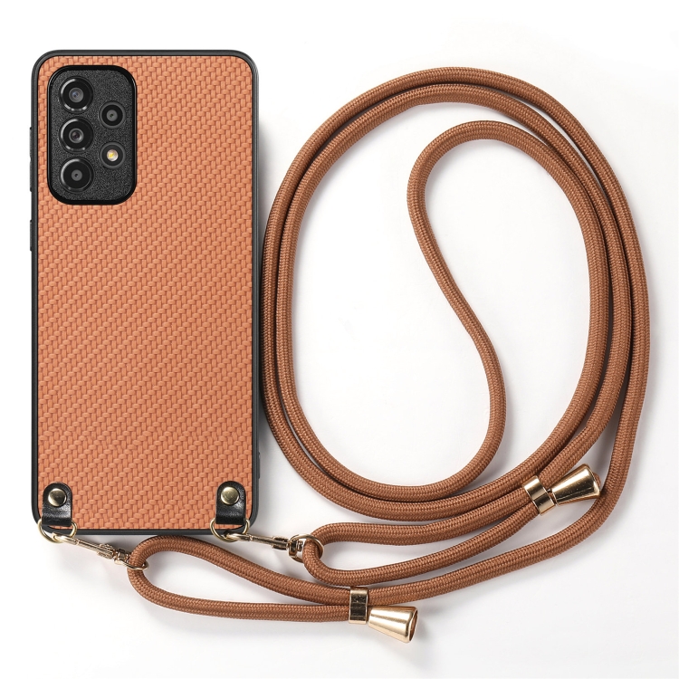 For Samsung Galaxy S23+ 5G Carbon Fiber Texture Leather Back Cover Phone Case with Crossbody Strap(Brown) For Samsung Galaxy S23+ 5G Carbon Fiber Texture Leather Back Cover Phone Case with Crossbody Strap(Brown)