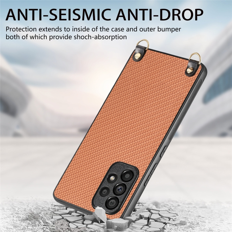 For Samsung Galaxy S23+ 5G Carbon Fiber Texture Leather Back Cover Phone Case with Crossbody Strap(Brown) For Samsung Galaxy S23+ 5G Carbon Fiber Texture Leather Back Cover Phone Case with Crossbody Strap(Brown)
