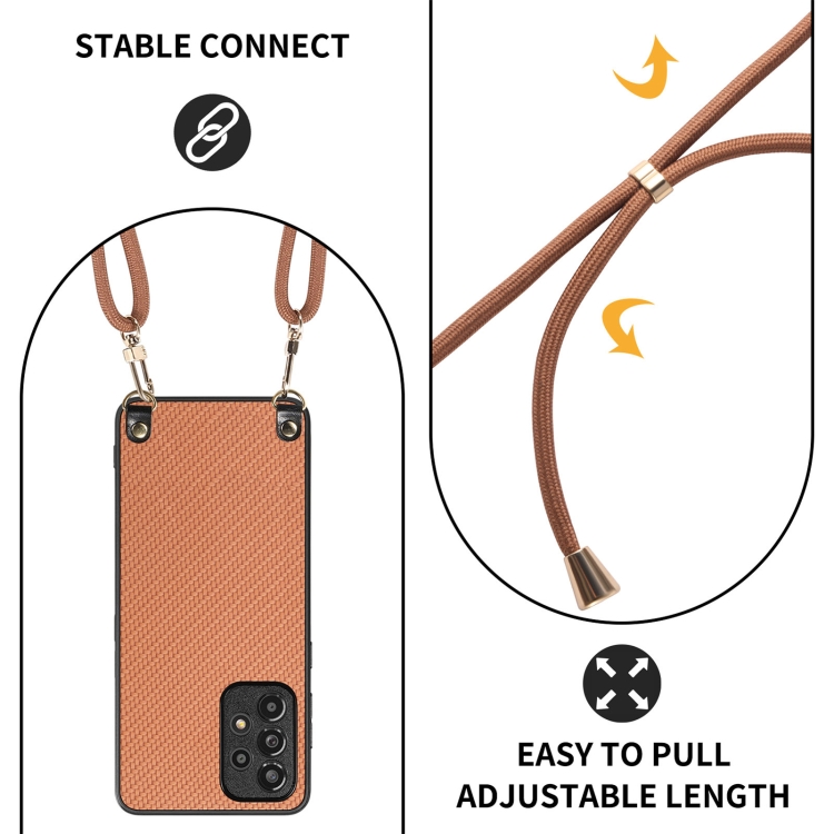For Samsung Galaxy S23+ 5G Carbon Fiber Texture Leather Back Cover Phone Case with Crossbody Strap(Brown) For Samsung Galaxy S23+ 5G Carbon Fiber Texture Leather Back Cover Phone Case with Crossbody Strap(Brown)