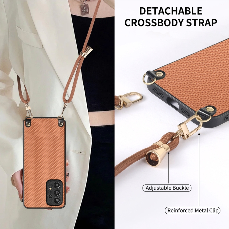 For Samsung Galaxy S23+ 5G Carbon Fiber Texture Leather Back Cover Phone Case with Crossbody Strap(Brown) For Samsung Galaxy S23+ 5G Carbon Fiber Texture Leather Back Cover Phone Case with Crossbody Strap(Brown)