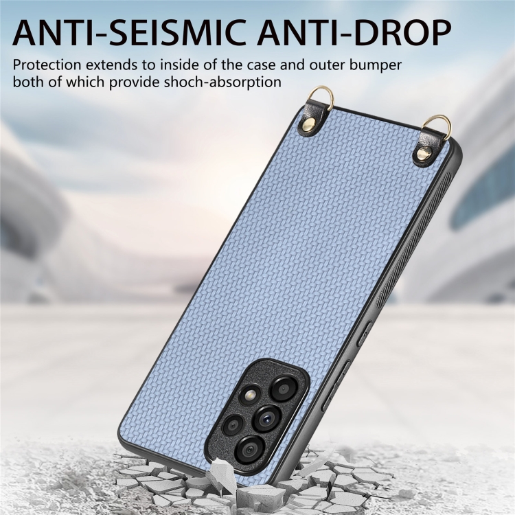 For Samsung Galaxy Note20 Carbon Fiber Texture Leather Back Cover Phone Case with Crossbody Strap(Blue)