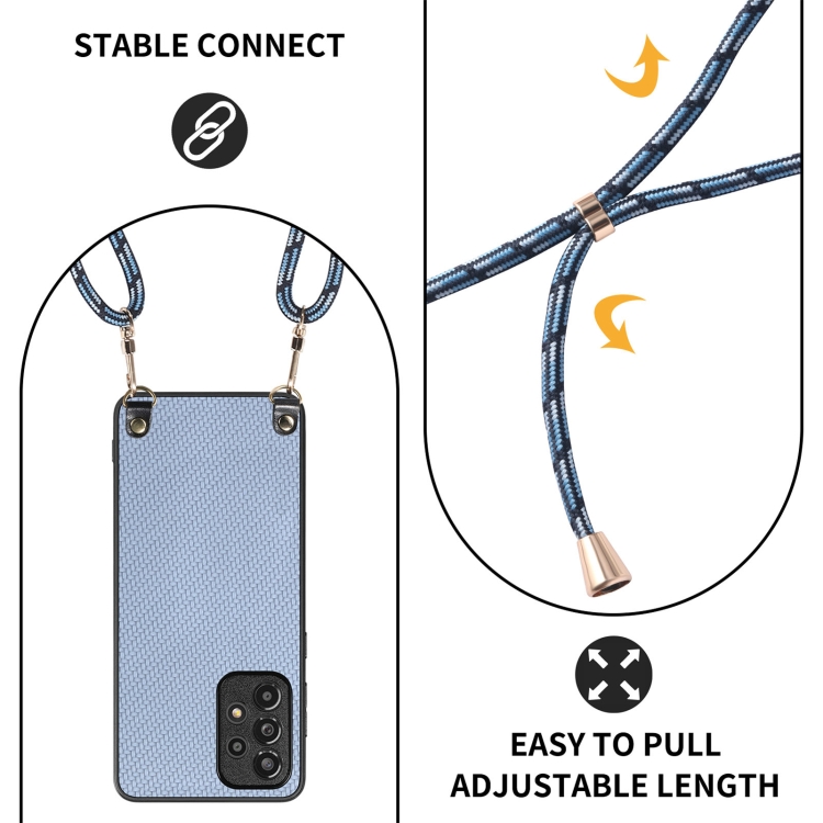 For Samsung Galaxy Note20 Carbon Fiber Texture Leather Back Cover Phone Case with Crossbody Strap(Blue)