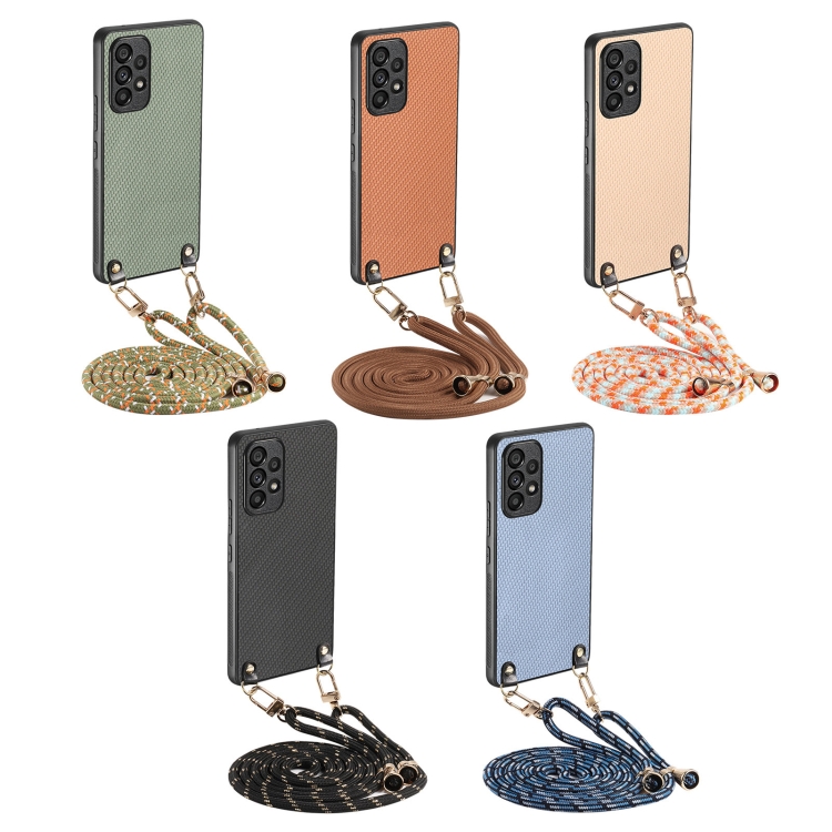 For Samsung Galaxy S24 Ultra 5G Carbon Fiber Texture Leather Back Cover Phone Case with Crossbody Strap(Green)