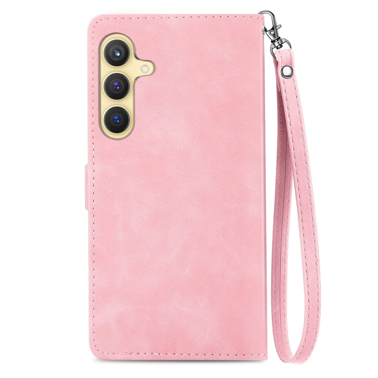 For Samsung Galaxy S25 5G Embossed Flower Zipper Leather Phone Case(Pink) For Samsung Galaxy S25 5G Embossed Flower Zipper Leather Phone Case(Pink)