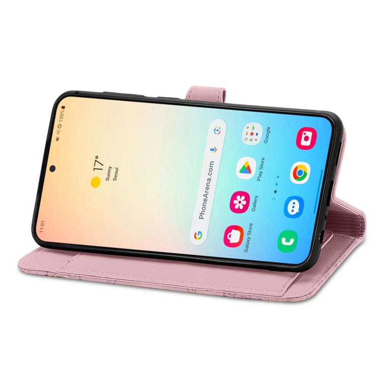 For Samsung Galaxy S25 5G Embossed Flower Zipper Leather Phone Case(Pink) For Samsung Galaxy S25 5G Embossed Flower Zipper Leather Phone Case(Pink)