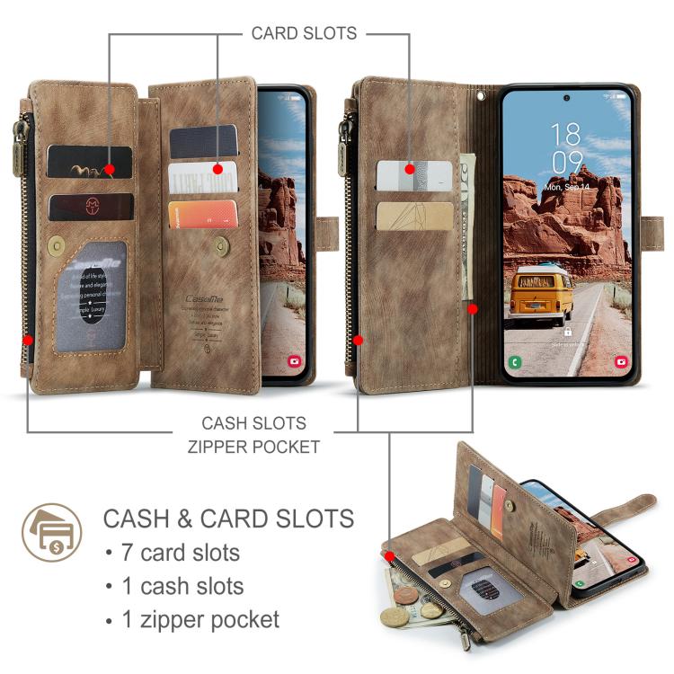 For Samsung Galaxy S25 5G CaseMe C30 Card Slots Zipper Wallet Leather Phone Case(Brown) For Samsung Galaxy S25 5G CaseMe C30 Card Slots Zipper Wallet Leather Phone Case(Brown)