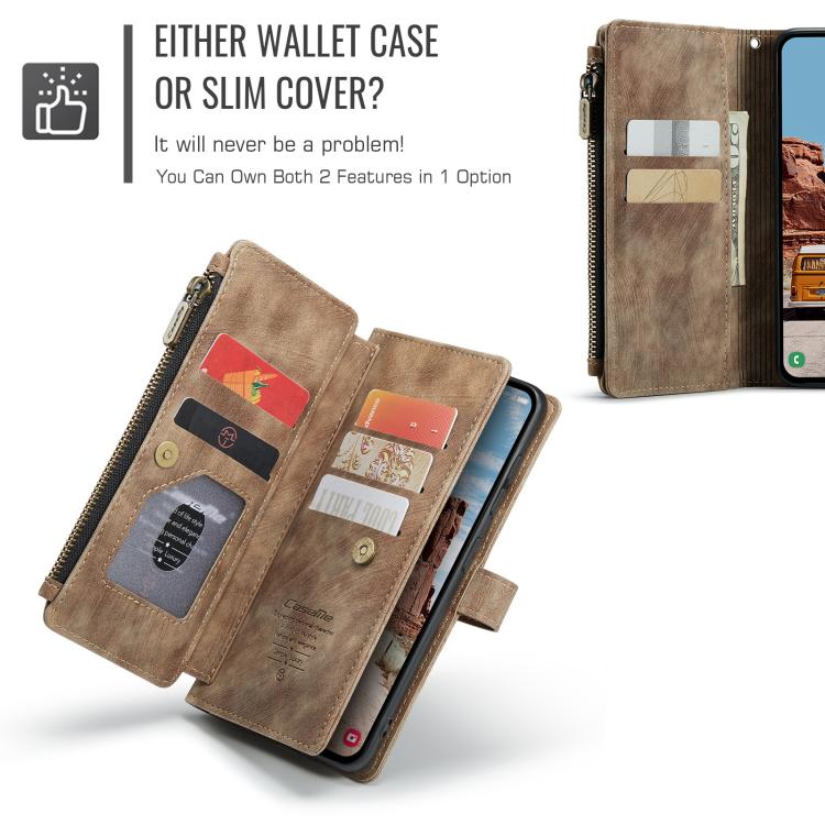 For Samsung Galaxy S25 5G CaseMe C30 Card Slots Zipper Wallet Leather Phone Case(Brown) For Samsung Galaxy S25 5G CaseMe C30 Card Slots Zipper Wallet Leather Phone Case(Brown)