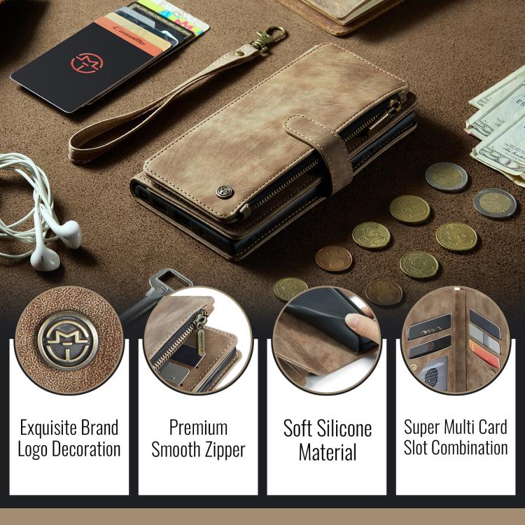 For Samsung Galaxy S25 5G CaseMe C30 Card Slots Zipper Wallet Leather Phone Case(Brown) For Samsung Galaxy S25 5G CaseMe C30 Card Slots Zipper Wallet Leather Phone Case(Brown)