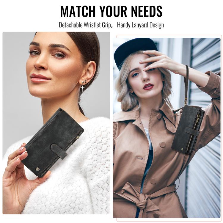 For Samsung Galaxy S25+ 5G CaseMe C30 Card Slots Zipper Wallet Leather Phone Case(Black)