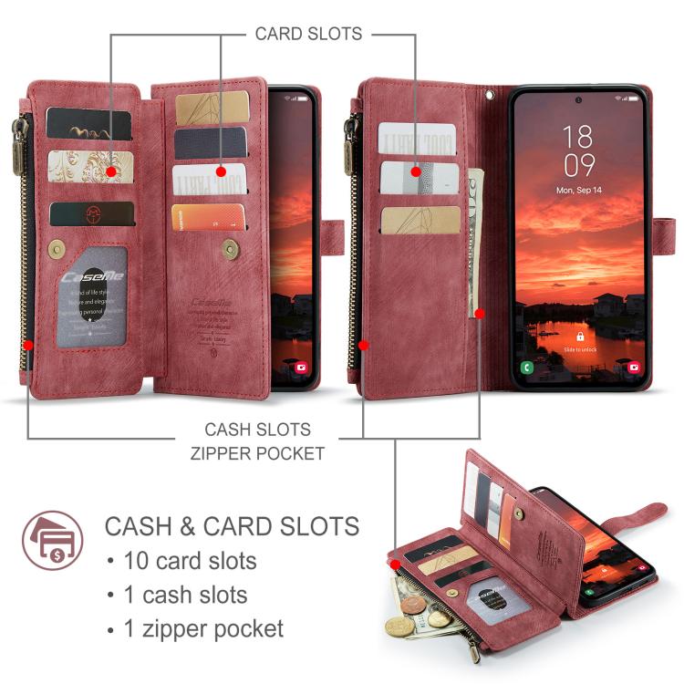 For Samsung Galaxy S25+ 5G CaseMe C30 Card Slots Zipper Wallet Leather Phone Case(Red) For Samsung Galaxy S25+ 5G CaseMe C30 Card Slots Zipper Wallet Leather Phone Case(Red)