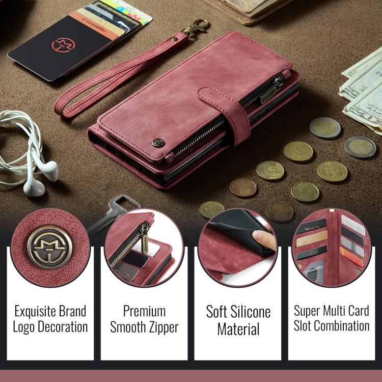 For Samsung Galaxy S25+ 5G CaseMe C30 Card Slots Zipper Wallet Leather Phone Case(Red) For Samsung Galaxy S25+ 5G CaseMe C30 Card Slots Zipper Wallet Leather Phone Case(Red)