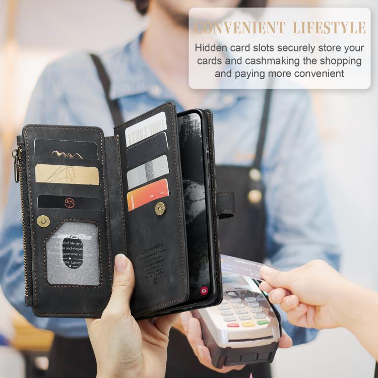 For Samsung Galaxy S25 Edge 5G CaseMe C30 Card Slots Zipper Wallet Leather Phone Case(Black)