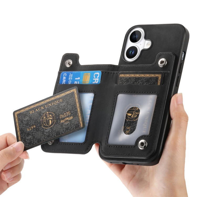 For iPhone 16 Retro MagSafe Zipper Wallet Card Bag Back Phone Case(Black) For iPhone 16 Retro MagSafe Zipper Wallet Card Bag Back Phone Case(Black)
