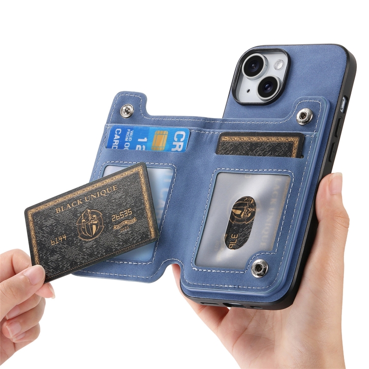 For iPhone 14 Retro MagSafe Zipper Wallet Card Bag Back Phone Case(Blue) - 3