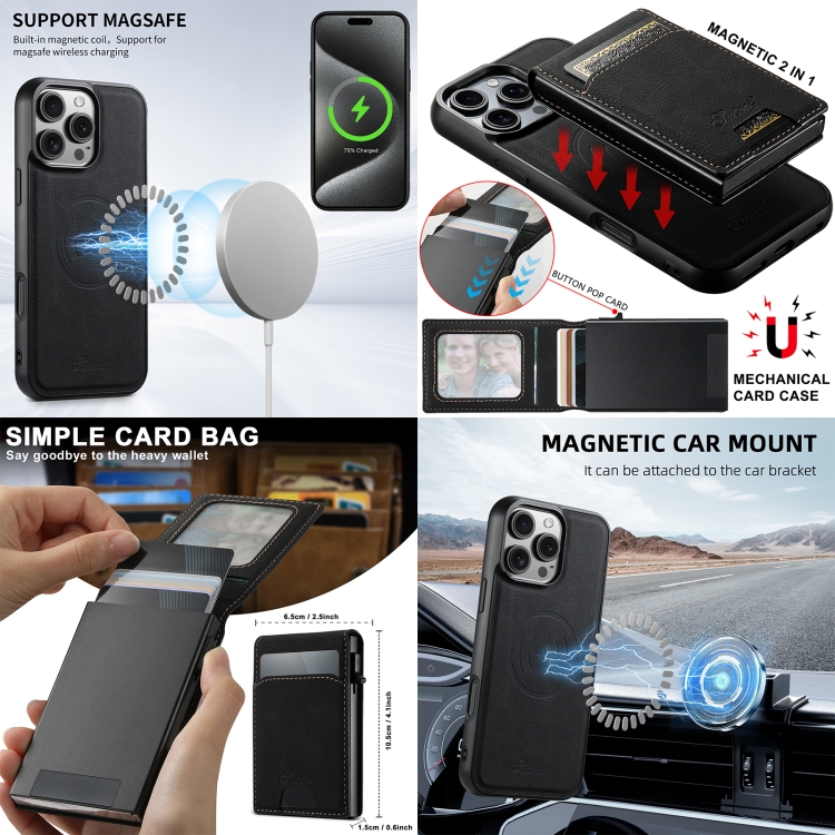 For iPhone 15 Pro Max Suteni H19 Litchi Grain 2-in-1 MagSafe Removable Card Box Back Phone Case(Brown) For iPhone 15 Pro Max Suteni H19 Litchi Grain 2-in-1 MagSafe Removable Card Box Back Phone Case(Brown)
