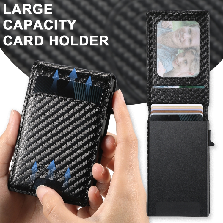 For iPhone 16 Suteni H19 Carbon Fiber Grain 2-in-1 MagSafe Removable Card Box Back Phone Case(Black) For iPhone 16 Suteni H19 Carbon Fiber Grain 2-in-1 MagSafe Removable Card Box Back Phone Case(Black)