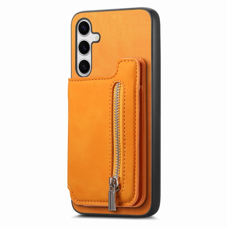 For Samsung Galaxy S24 5G Retro MagSafe Zipper Wallet Card Bag Back Phone Case(Yellow) For Samsung Galaxy S24 5G Retro MagSafe Zipper Wallet Card Bag Back Phone Case(Yellow)