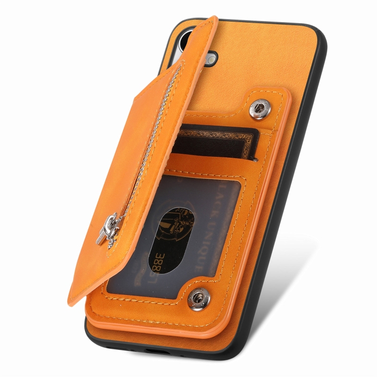 For Samsung Galaxy S24 5G Retro MagSafe Zipper Wallet Card Bag Back Phone Case(Yellow) For Samsung Galaxy S24 5G Retro MagSafe Zipper Wallet Card Bag Back Phone Case(Yellow)