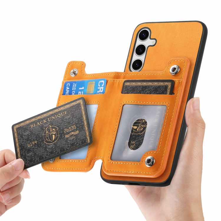 For Samsung Galaxy S24 5G Retro MagSafe Zipper Wallet Card Bag Back Phone Case(Yellow) For Samsung Galaxy S24 5G Retro MagSafe Zipper Wallet Card Bag Back Phone Case(Yellow)