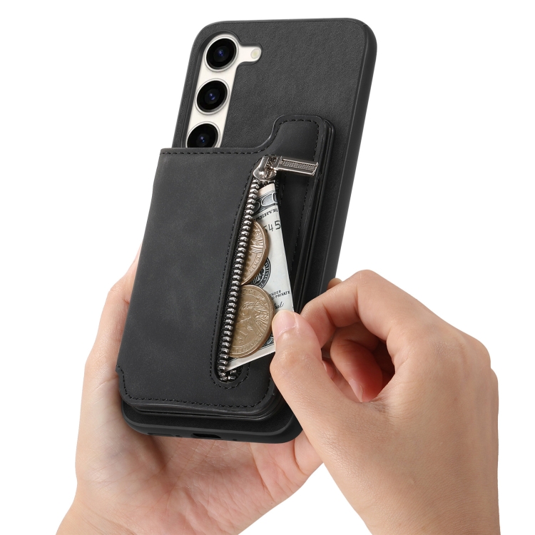For Samsung Galaxy S23+ 5G Retro MagSafe Zipper Wallet Card Bag Back Phone Case(Black) For Samsung Galaxy S23+ 5G Retro MagSafe Zipper Wallet Card Bag Back Phone Case(Black)