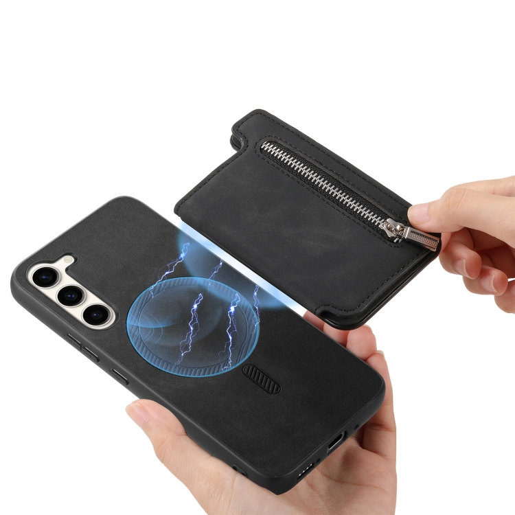 For Samsung Galaxy S23+ 5G Retro MagSafe Zipper Wallet Card Bag Back Phone Case(Black) For Samsung Galaxy S23+ 5G Retro MagSafe Zipper Wallet Card Bag Back Phone Case(Black)