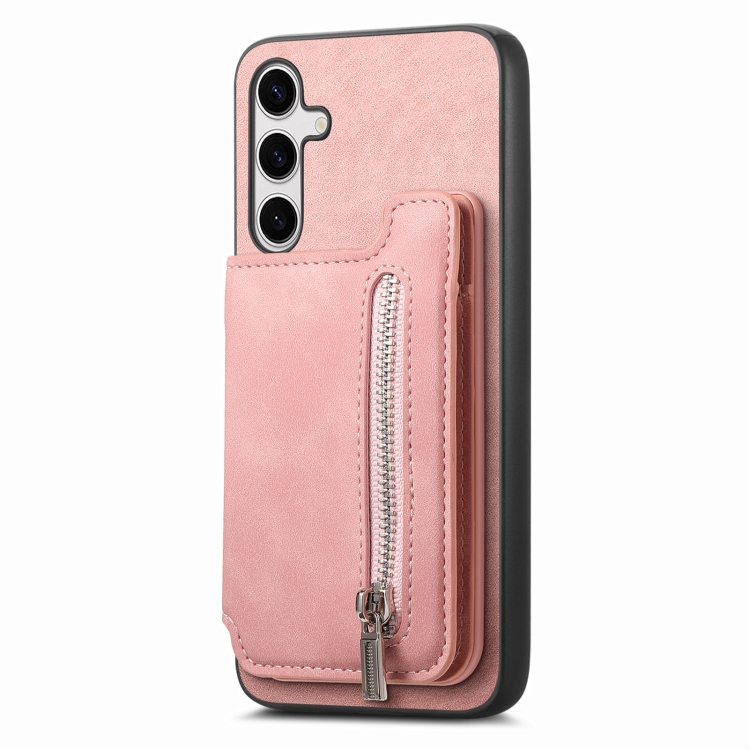 For Samsung Galaxy S25+ 5G Retro MagSafe Zipper Wallet Card Bag Back Phone Case(Pink) For Samsung Galaxy S25+ 5G Retro MagSafe Zipper Wallet Card Bag Back Phone Case(Pink)